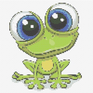 Gráfico de ponto cruz – Sapo verde de desenho animado. Para iniciantes. Compatível com PK, arquivo PDF, cruz simples, diagramas claros, padrão de crochê, tapeçaria simples