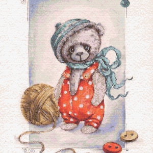 Grille de point de croix - carte postale ancienne. Ours en peluche. Compatible PK, fichier PDF, croix simple, diagrammes clairs, modèle au crochet, tapisserie simple