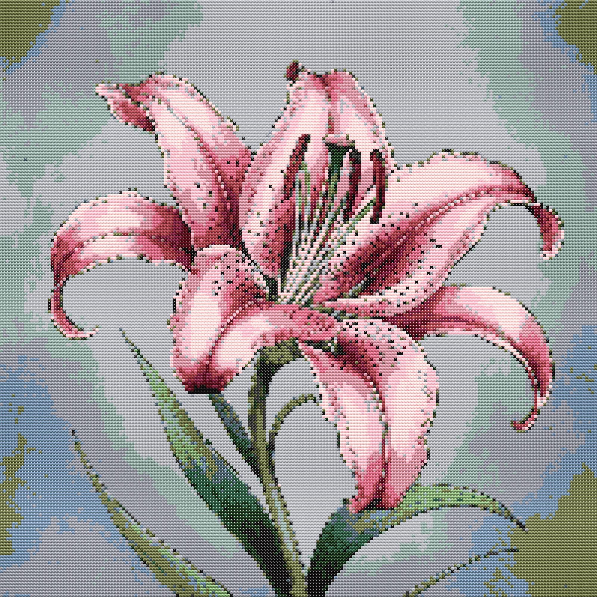 Cross Stitch Chart – Pink Lily Flower, Crochet Pattern, PDF File