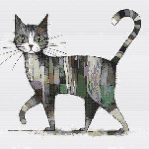 Gráfico de ponto cruz – Gato malhado colorido fofo e incomum. Pattern Keeper, arquivo PDF, cruz simples, diagramas claros, padrão de crochê, tapeçaria simples