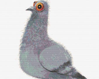 Divertente schema per punto croce con piccione, meme, uccello decorativo da parete, stravagante animale cittadino, schema per punto croce contato, download immediato, file PDF.