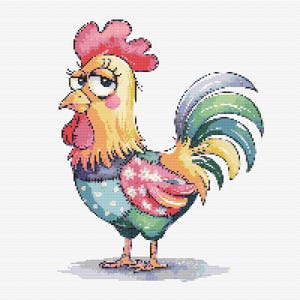 Schema punto croce – Grazioso gallo patchwork Cucito patchwork, file PDF, croce semplice, diagrammi chiari, schema uncinetto, arazzo semplice