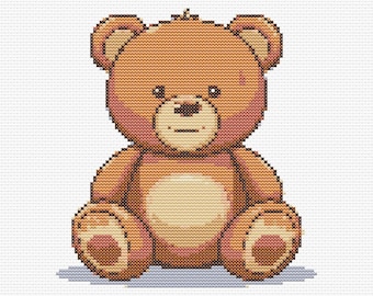 Cross stitch chart – an adorable teddy bear plushie, PDF file design, instant download, crochet pattern, simple tapestry