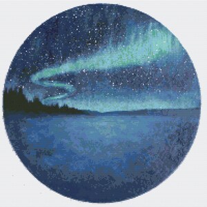 Gráfico de ponto cruz – Northern Lights. Moldura redonda. Pattern Keeper, arquivo PDF, cruz simples, diagramas claros, padrão de crochê, tapeçaria simples
