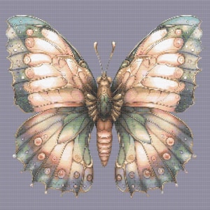 Gráfico de ponto cruz – Borboleta Steampunk em tons verdes. Compatível com PK, arquivo PDF, cruz simples, diagramas claros, padrão de crochê, tapeçaria simples