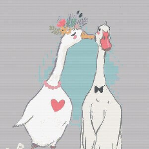 Gráfico de ponto cruz – Geese in Love. Compatível com Pattern Keeper, arquivo PDF, cruz simples, diagramas claros, padrão de crochê, tapeçaria simples