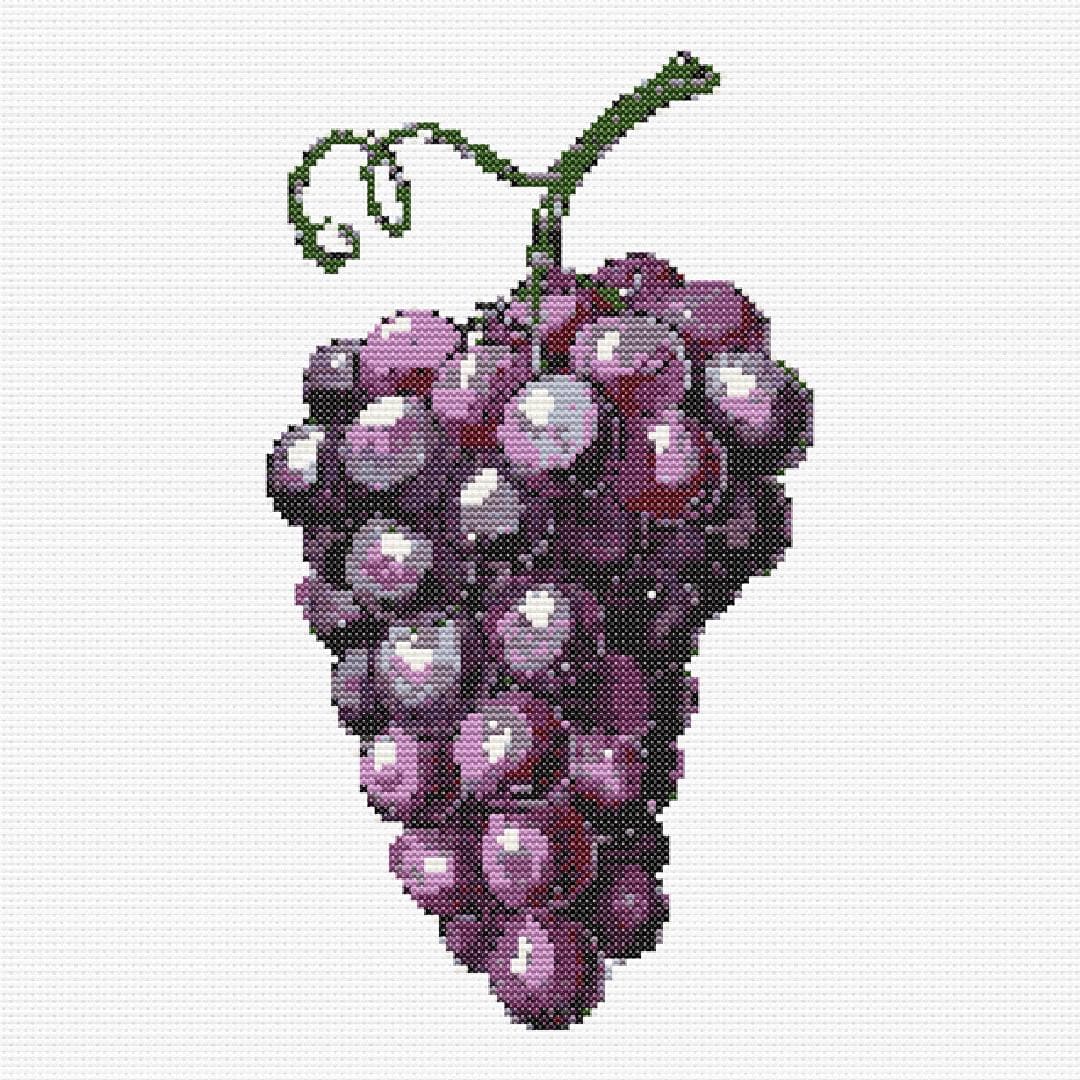 Cross stitch chart – a bunch of ripe grapes in watercolor style, PDF file design, instant download, crochet pattern...