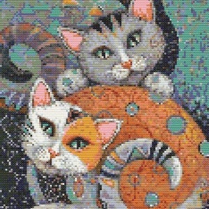 Gráfico de ponto cruz – Dois gatos enrolados. Compatível com Pattern Keeper, arquivo PDF, cruz simples, diagramas claros, padrão de crochê, tapeçaria simples