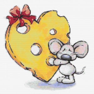 Gráfico de ponto cruz – Mouse com queijo. Adequado para iniciantes. PK, arquivo PDF, cruz simples, diagramas claros, padrão de crochê, tapeçaria simples