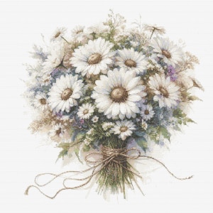 Kruissteekkaart: boeket kamille en wilde bloemen. PK-compatibel, pdf-bestand, eenvoudig kruis, duidelijke diagrammen, gehaakt patroon, eenvoudig wandtapijt