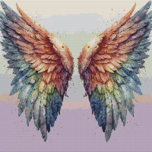 Gráfico de ponto cruz – Rainbow Angel Wings. Compatível com Pattern Keeper, arquivo PDF, cruz simples, diagramas claros, padrão de crochê, tapeçaria simples