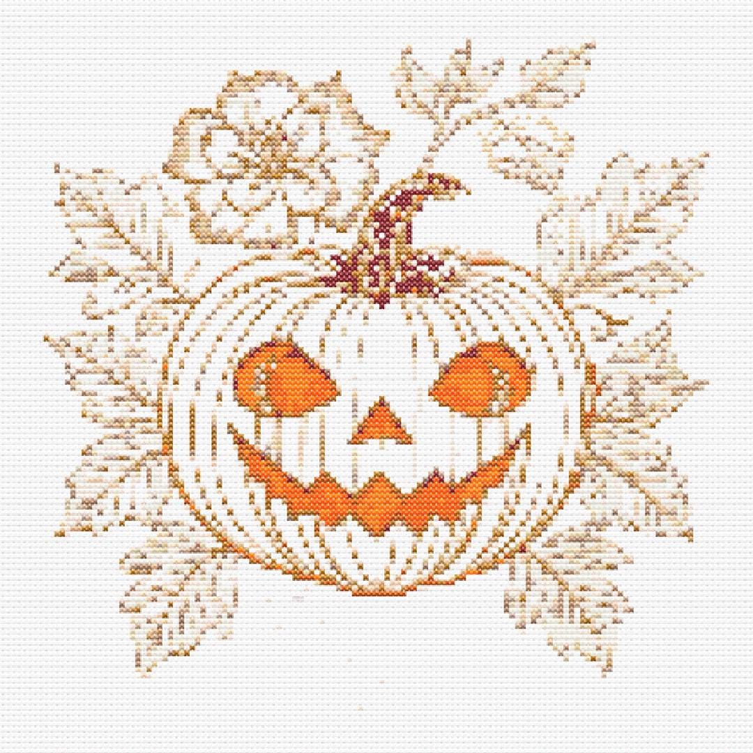 Cross Stitch Chart – a Blooming Halloween Pumpkin With a Carved Face ...