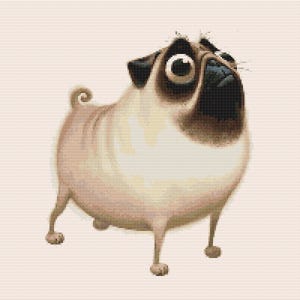 Gráfico de ponto cruz – Pug de desenho animado. Cachorro engraçado. Compatível com Pattern Keeper, arquivo PDF, cruz simples, diagramas claros, padrão de crochê, tapeçaria simples