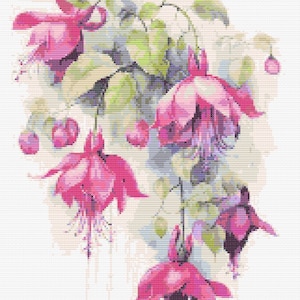 Gráfico de ponto cruz – Arranjo de flores em aquarela. Compatível com PK, arquivo PDF, cruz simples, diagramas claros, padrão de crochê, tapeçaria simples.