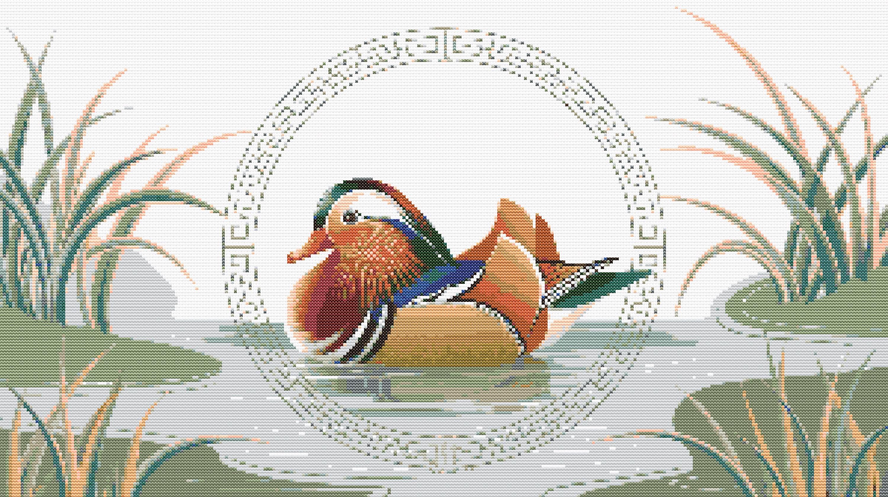 Schema punto croce – Anatra mandorina nello Cerchio