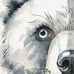 Gráfico de ponto cruz – Desenho aquarela de cabeça de focinho de urso polar com olhos azuis, arquivo PDF, padrão de crochê, tapeçaria simples