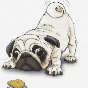 Gráfico de ponto cruz – Filhote de Pug. Cachorro brincalhão. Compatível com Pattern Keeper, arquivo PDF, cruz simples, diagramas claros, padrão de crochê, tapeçaria simples
