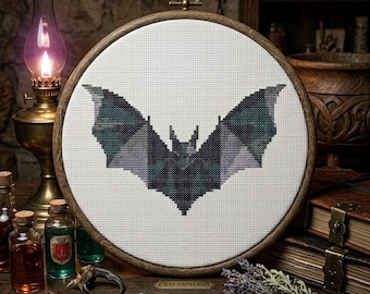 Gothic Bat Cross Stitch Pattern PDF Dark Academia Wings Wall Decor Halloween Vampire Needlepoint Chart Download Instant Digital Scheme Print