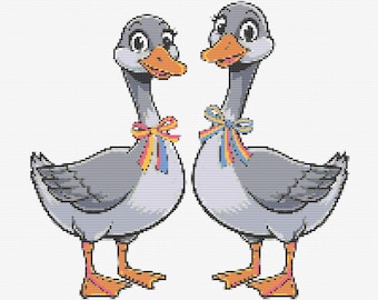 Cute Geese Cross Stitch Pattern Farmhouse Wall Decor Goose Pair Counted Needlepoint Chart Instant Download PDF Scheme File Artwork Printable