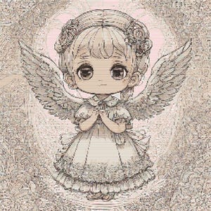 Schema punto croce – Ragazza angelo anime pizzo ali fiocco carta antica, file PDF, croce semplice, diagrammi chiari, schema uncinetto, arazzo semplice