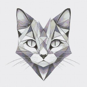 Gráfico de ponto cruz – Cabeça de gato. Geométrico. Tons de cinza. Compatível com PK, arquivo PDF, cruz simples, diagramas claros, padrão de crochê, tapeçaria simples