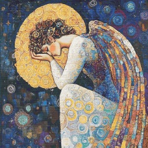 Gráfico de ponto cruz – Heavenly Angel no estilo de Klimt. Compatível com PK, arquivo PDF, cruz simples, diagramas claros, padrão de crochê, tapeçaria simples