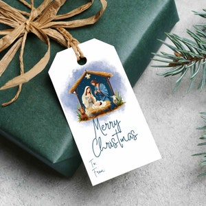 Nativity Merry Christmas Gift Tags, Religious Merry Christmas Gift Tags, Christian Christmas Printable Gift Tags