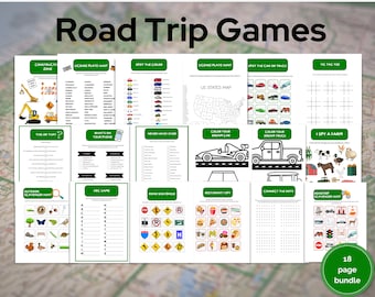 ロードトリップゲームの印刷可能なバンドル：子供とティーンの車内アクティビティ（PDF）