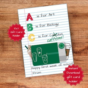 Cadeau pour la rentrée des classes pour professeur, porte-cartes café pour professeur, cadeau pour la rentrée des classes, porte-cartes café imprimable
