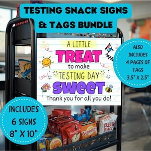 Testing Snack Cart Signs & Tags Bundle, Testing Treat Signs for Staff, Digital Download