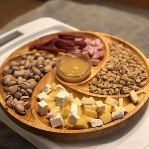 Set of wooden sectional plates, Round Dish for Dinner, Serving Platter Set, Portion plate, Kitchen Decor,Wooden Plate,Wooden round plate