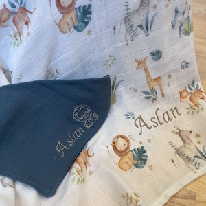 Personalized baby set with burp cloth/muslin cloth + muslin scarf/muslin bib with name + motif, gift for birth, baptism, etc.
