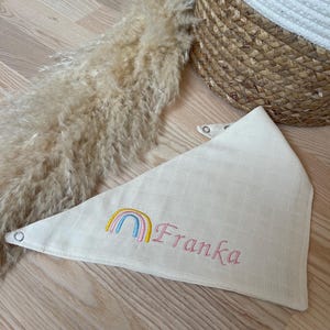 Muslin baby scarf with name and motif, burp cloth baby, triangular scarf, bib, personalized gift, with gift box
