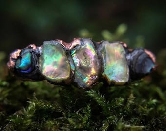 Bague abalone naturelle  — création similaire —| Abalone ring massive Copper or pure solid silver electroplated