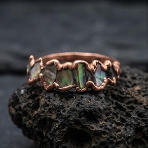 Bague abalone naturelle  — création similaire —| Abalone ring massive Copper or pure solid silver electroplated