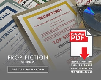Top Secret Cover Sheet Set: Printable PDFs - Set of 6 Prop Secret File Cover Sheets - Printable PDFs / Digital Downloads