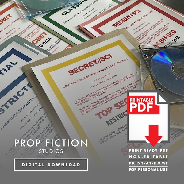Top Secret Cover Sheet Set: Printable PDFs - Set of 6 Prop Secret File Cover Sheets - Printable PDFs / Digital Downloads