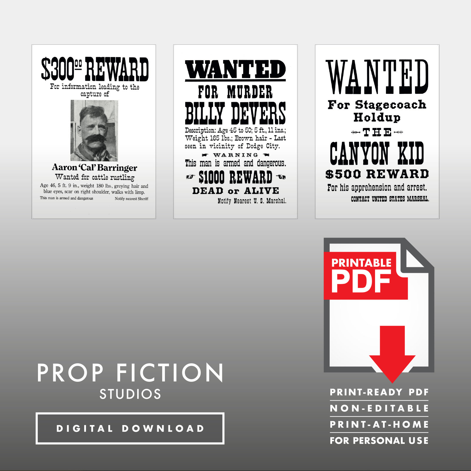 Wanted Flyer Examples Vintage Wanted Posters: Printable Pdfs - Set of 8 Prop Flyers / Wild ...