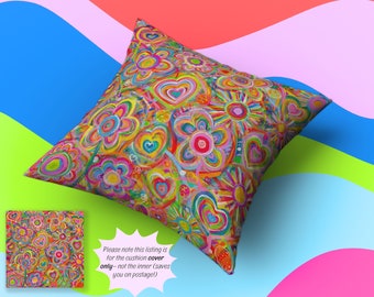 Love in Neon Cushion Cover • Colourful Throw Pillow Cover • Colourful Cushion Cover • Pillow Case • Original Art • Housewarming Gift