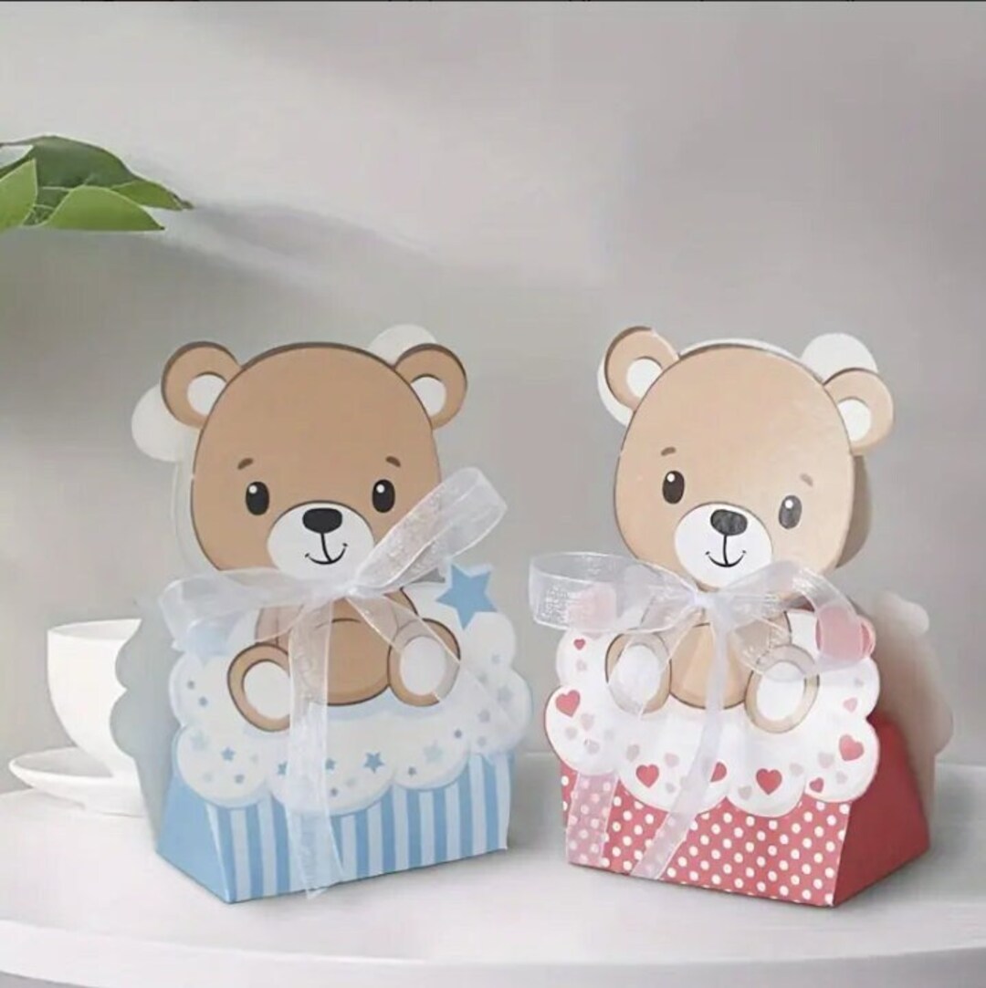 10 Pcs, Pink Blue Bear Baby Party Birthday Party Candy Gift Paper Box ...
