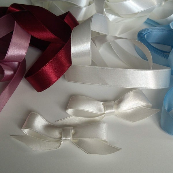 Satin ribbon bows, dark blue off white blue bow hair bun ponytail ties accessories U design DIY accessory hat hand sewn NO GLUE choose color