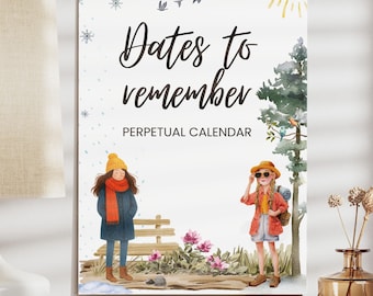 Aquarel verjaardagskalender, eeuwigdurende kalender A4, spiraalbinding,