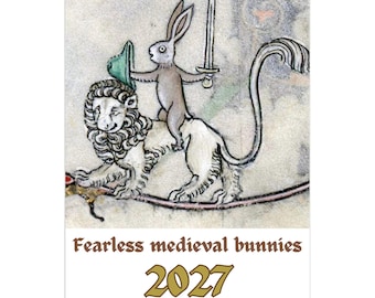 Wall calendar 2027 - US & CA version - funny mediaval rabbit paintings calendar, bestfriend gift for Christmas, coworker gift