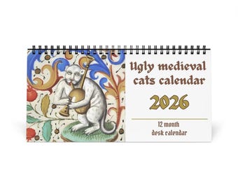 Bureaukalender 2026 - US&CA-versie - grappige middeleeuwse kattenschilderijenkalender voor kattenliefhebbers, beste vrienden voor kerst, cadeau voor collega