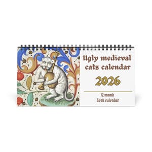 Tischkalender 2026 - UK & EU Version - mittelalterlicher Katzenkalender für Katzenmama, Geschenk für den besten Freund zu Weihnachten, Mitarbeiter Geschenk
