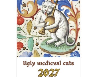 Wall calendar 2027 - US & CA version- funny medieval cat paintings calendar