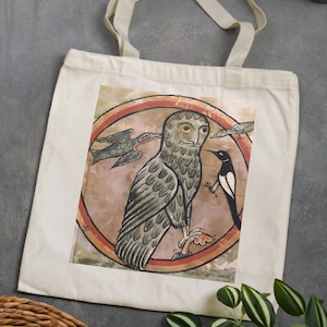 Sac fourre-tout en toile de coton hibou médiéval amusant, respectueux de l'environnement, meme portrait de chouette chouette, école, sac à dos, shopping, pliable, excellent cadeau pour ...