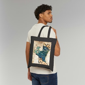 Sac fourre-tout drôle en toile de coton avec chat médiéval, respectueux de l'environnement, mème portrait de chat moche, école, sac à dos, shopping, pliable, excellent cadeau pour ...