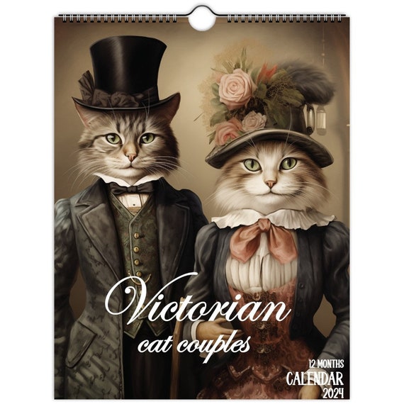 Wall Calendar 2024, Victorian Cat Couples Calendar for Cat Lovers,  Bestfriends for Christmas, Cat and Pet Calendar 