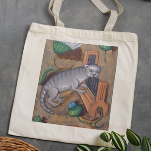 Sac fourre-tout drôle en toile de coton avec chat médiéval, respectueux de l'environnement, mème portrait de chat moche, école, sac à dos, shopping, pliable, excellent cadeau pour ...